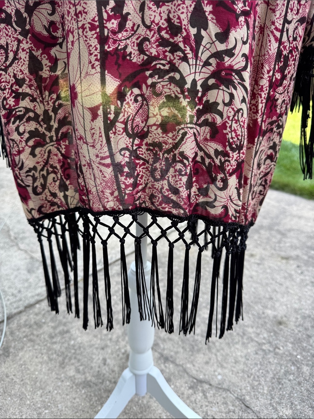 Tanzara wine & tan rayon kimono with fringe S - Picture 4 of 10